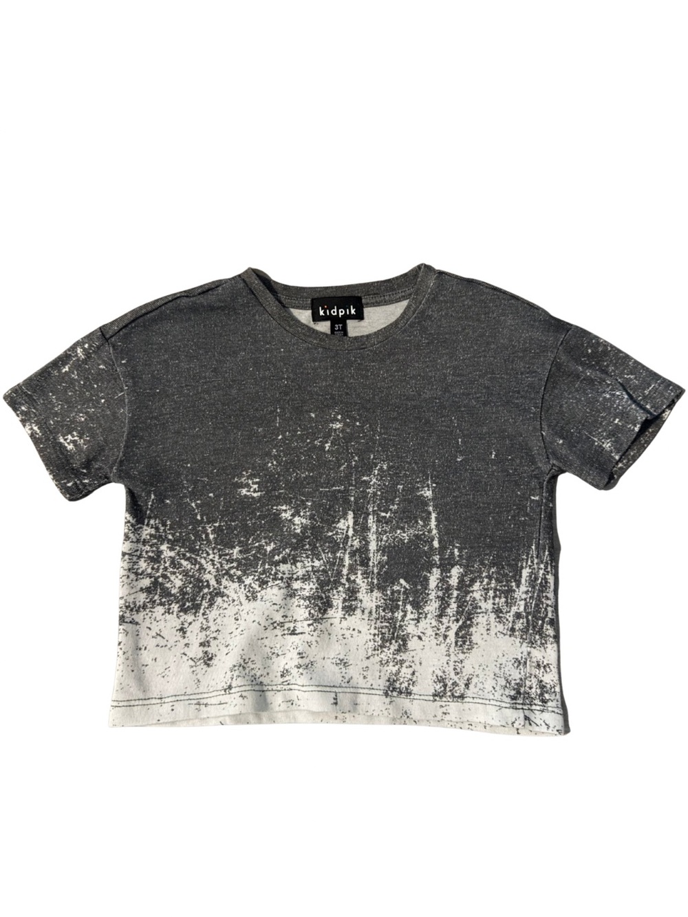 ~ kidpik - Acid Wash Ombre Distressed Tee Charcoal Cream 3T